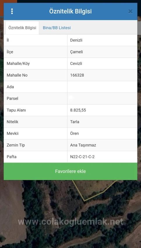 8.825 M² Field Suitable For Orchard Construction For Sale In Çameli Cevizli Village